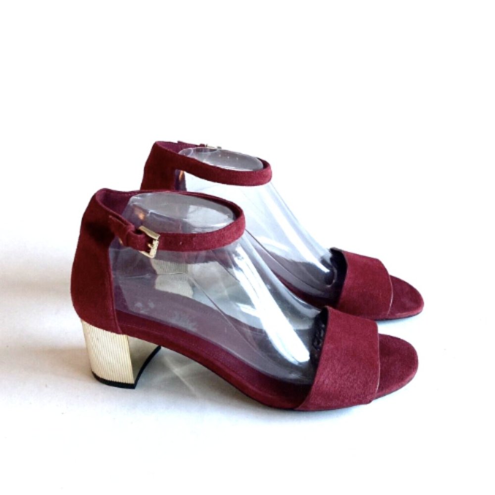 Michael Kors Wine Suede Ankle Strap Gold Hardware Heeled Sandals size 9